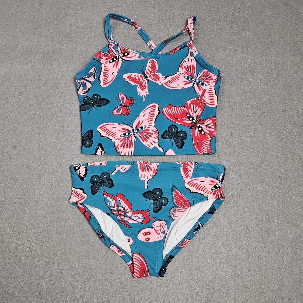 Hanna Andersson Sunblock Tankini Set Girls Size 5 Teal Bold Butterfly Swimsuit